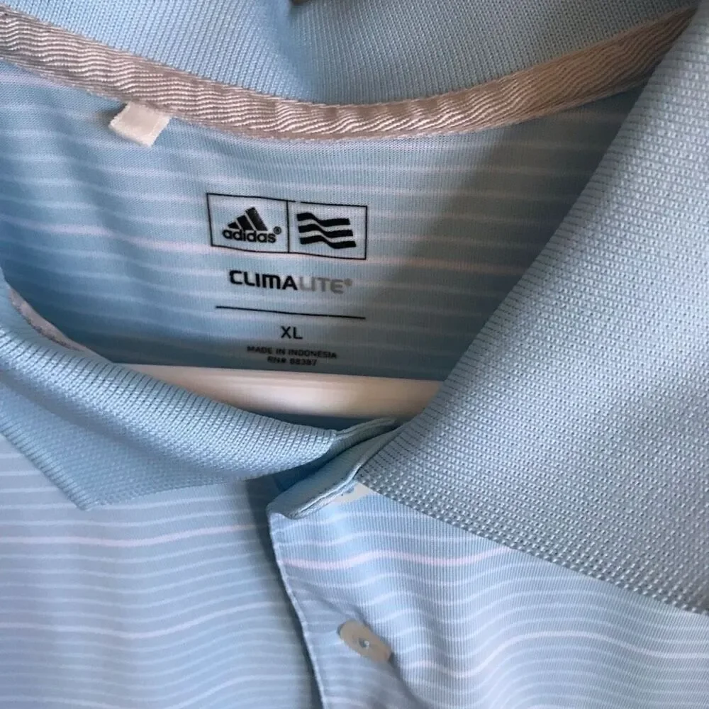 Adidas climalite golf polo men’s SZ XL blue white stripe Virginian golf Club